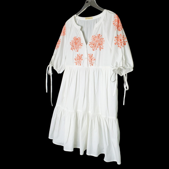 Wayward Fancies Eshakti Dress L White Poplin Tiered Embroidered cottagecore - Picture 2 of 11